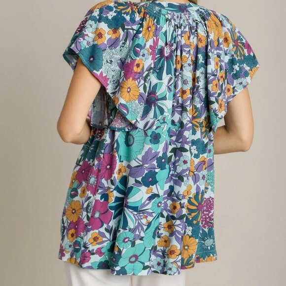 Umgee Floral Print Top in Jade Mix - Picture 4 of 8